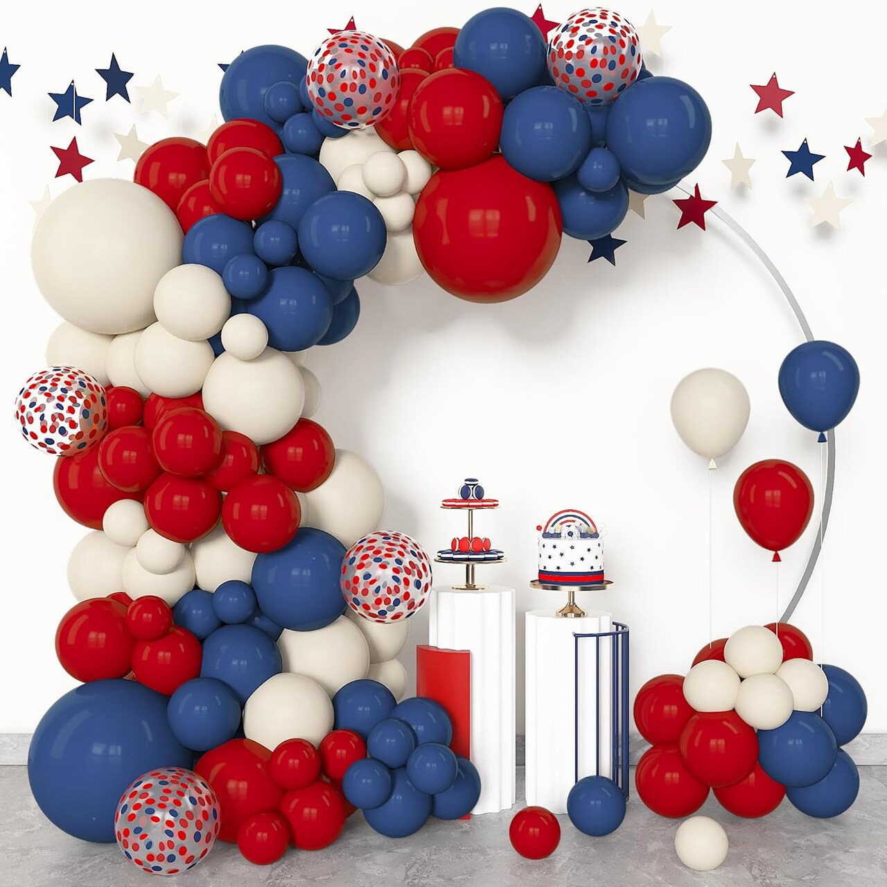 153PCS Red White and Blue Balloon Arch Kit – Patriotic 4th of July Balloons with Multiple Sizes for Memorial Day, Independence Day, Veterans Day, Graduation & USA Theme Party Decorations